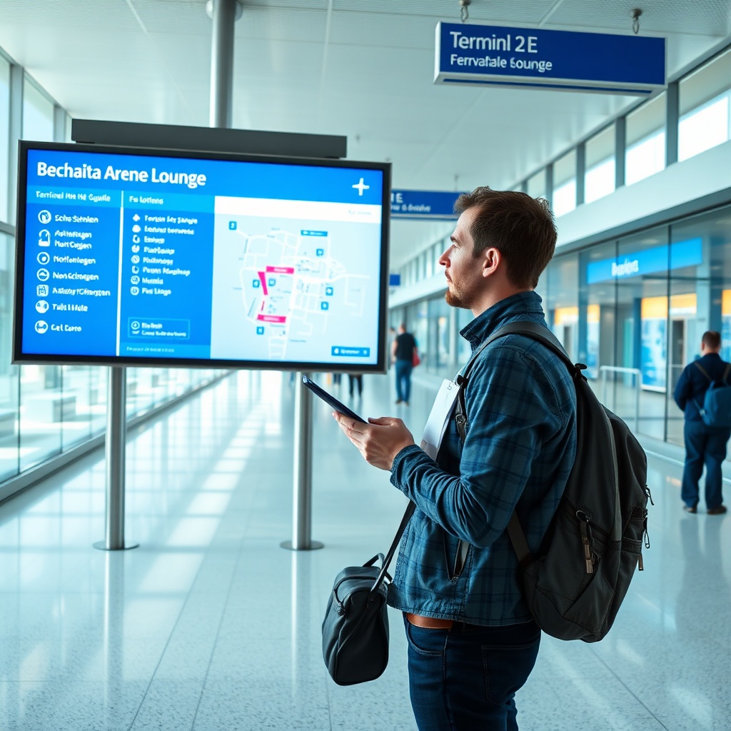 Traveler consulting a terminal map at Paris CDG to locate the best CDG airport lounges, with signage for Schengen and non-Schengen zones, illustrating the need for a lounge guide.